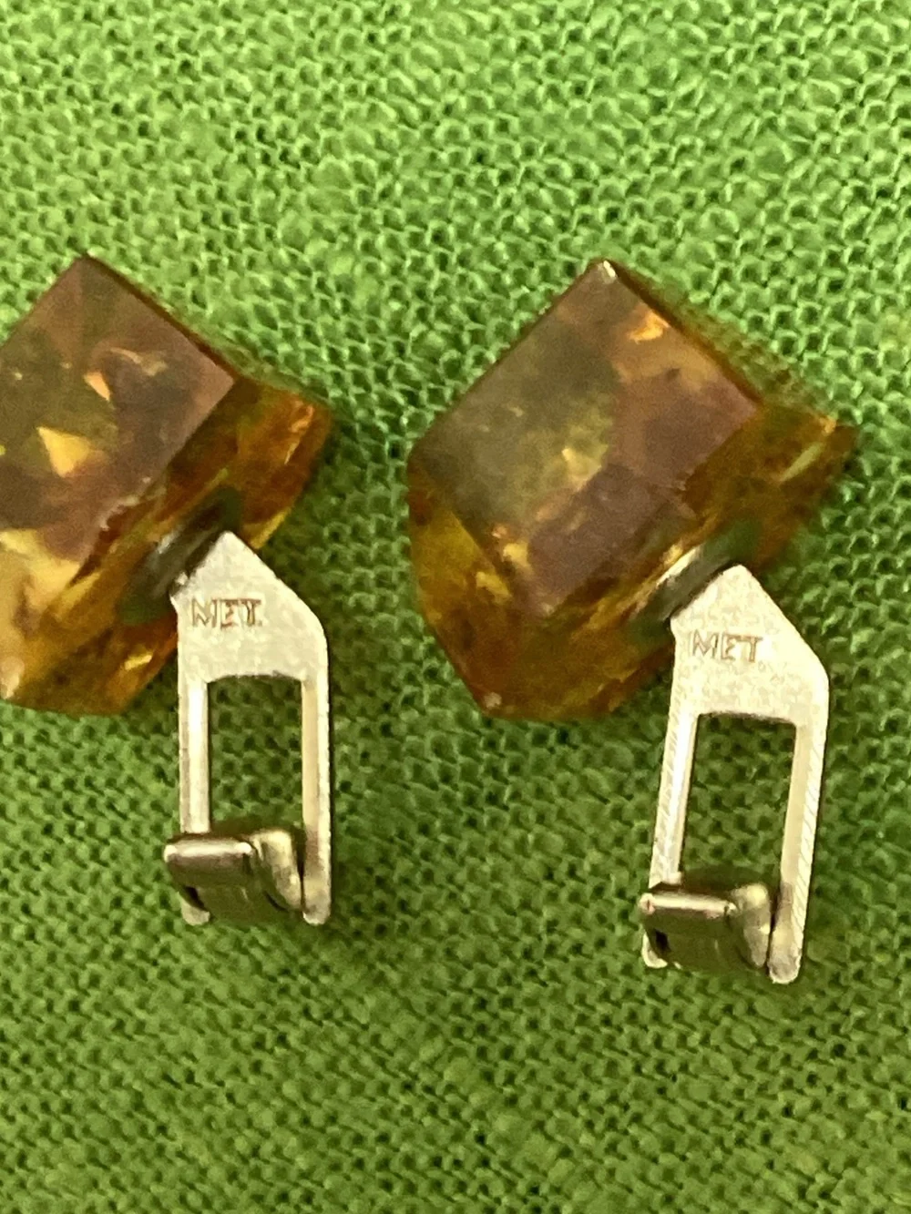 Vintage Baltic amber cufflinks marked  “MET” Mid-century modern Academia